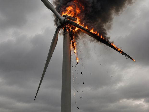 Aerogenerador en llamas